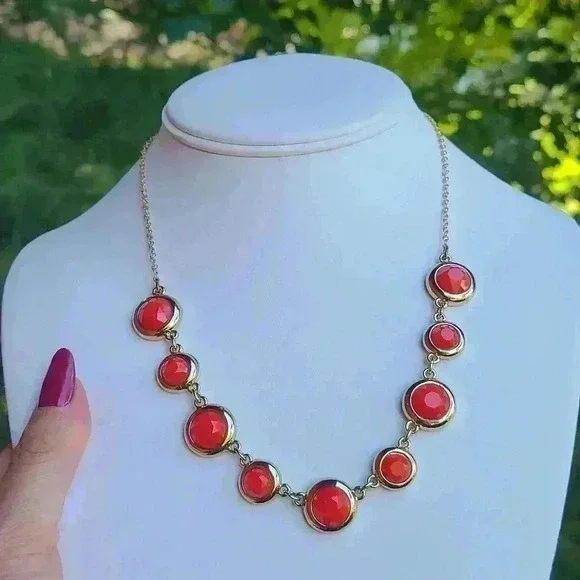 Liz Claiborne Vintage gold tone orange stones necklace - Picture 15 of 17